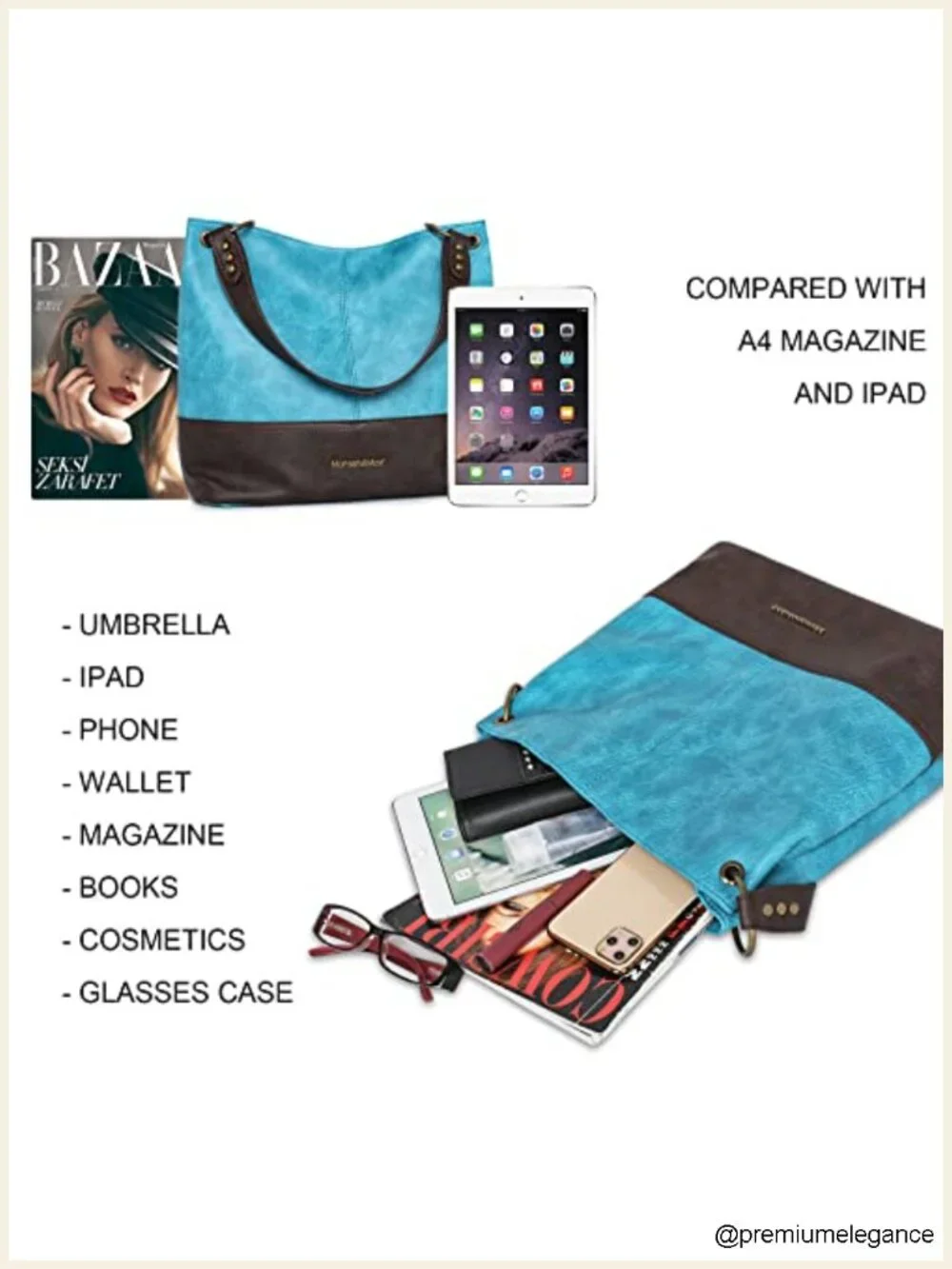 Vegan Leather Hobo Shoulder Bag Large Capacity with Back Pocket